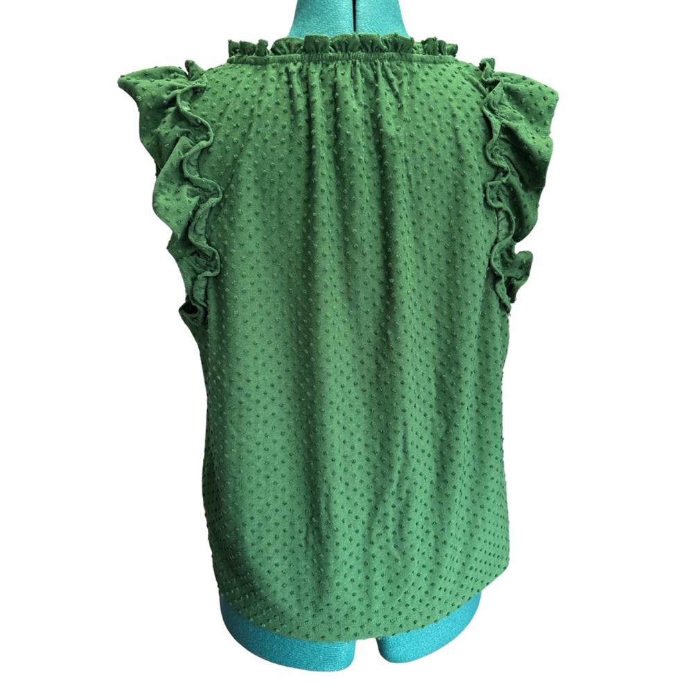 J. Crew Emerald Green Ruffle Sleeve Textured Blouse Tank Top size Large - Picture 2 of 5